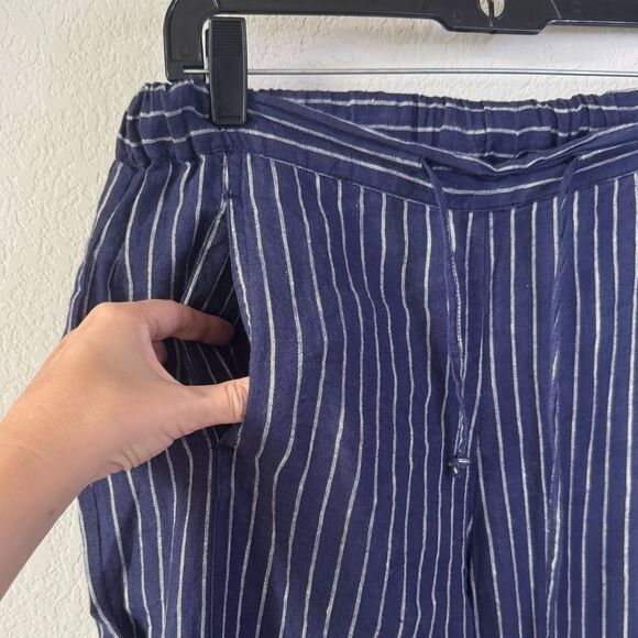 Coldwater Creek 100% Linen Blue White Stripe Wide Leg Pants Sz S Coastal Boho - Picture 2 of 5
